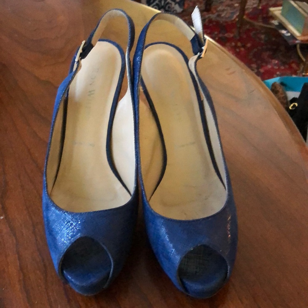 Ron White blue high heels sling back